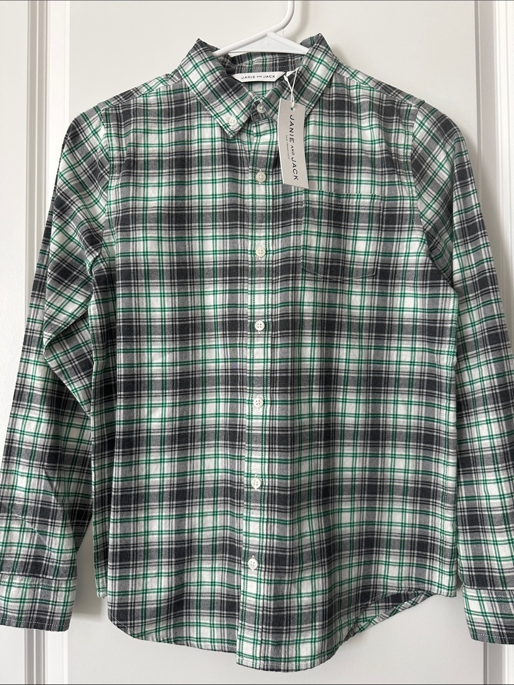 New Green/Gray Brushed Cotton Button Down Shirt, Size 12.